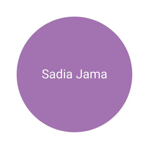 purple circle infographic with the name "Sadia Jama" printed on